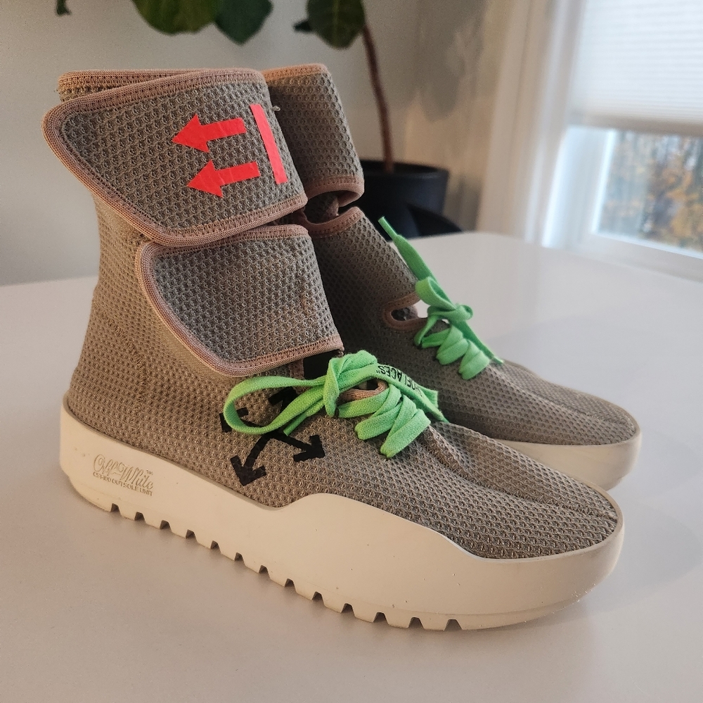 Off-White Gray and Green Sneakers